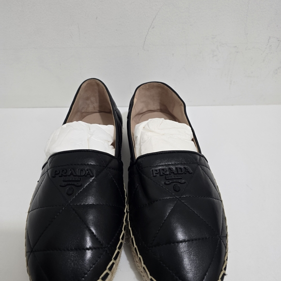 Prada Quilted Black Leather Espadrilles, (Size 38) - Picture 5 of 12